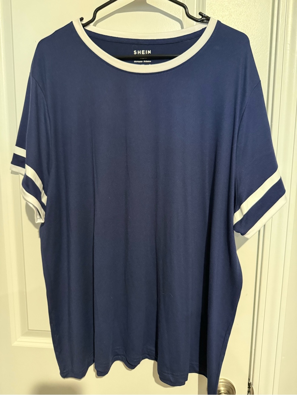 SHEIN Navy Tee with White Crewneck & Sleeve Stripes